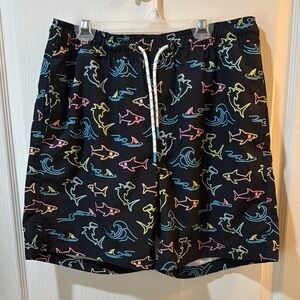Multicolor Shark Print Men's Swim Board Shorts